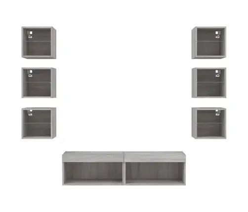 8-Daļīgs Tv Skapīšu Komplekts Ar Led, Pelēka Ozola Vidaxl 8-Daļīgs Tv Skapīšu Komplekts Ar Led, Pelēka Ozola Vidaxl