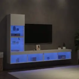 4-Osaline Telerikappide Komplekt Led-Tuledega, Valge, Tehispuit