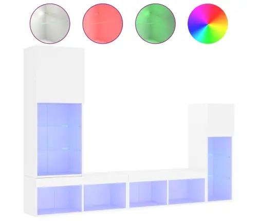 4-Daļīgs Tv Skapīšu Komplekts Ar Led, Balts, Inženierijas Koks Vidaxl