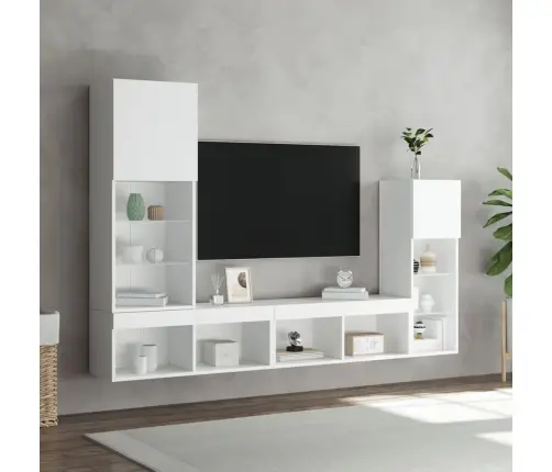 4-Daļīgs Tv Skapīšu Komplekts Ar Led, Balts, Inženierijas Koks Vidaxl