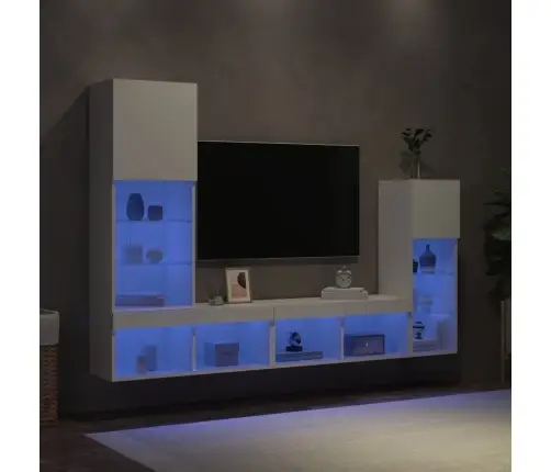 4-Daļīgs Tv Skapīšu Komplekts Ar Led, Balts, Inženierijas Koks Vidaxl