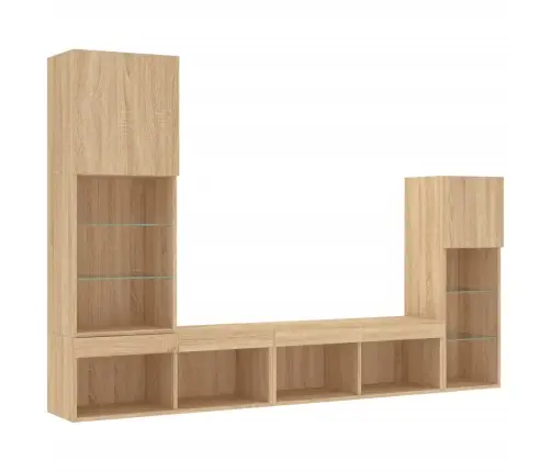 4-Daļīgs Tv Skapīšu Komplekts Ar Led, Ozola, Inženierijas Koks Vidaxl