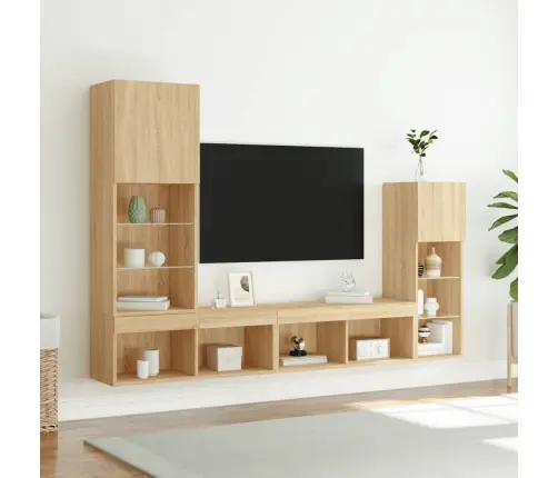 4-Daļīgs Tv Skapīšu Komplekts Ar Led, Ozola, Inženierijas Koks Vidaxl