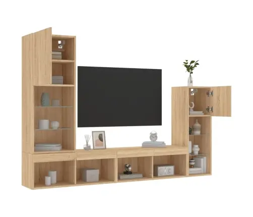 4-Daļīgs Tv Skapīšu Komplekts Ar Led, Ozola, Inženierijas Koks Vidaxl