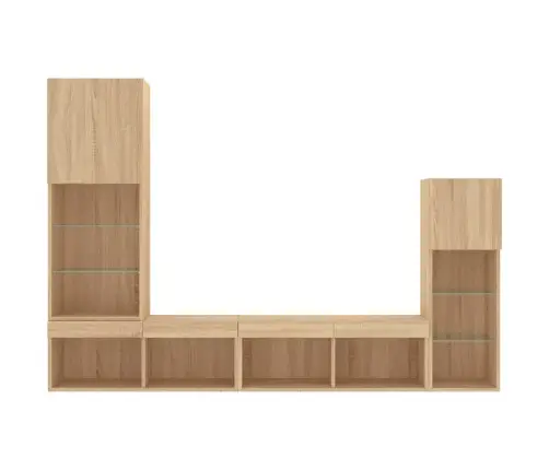 4-Daļīgs Tv Skapīšu Komplekts Ar Led, Ozola, Inženierijas Koks Vidaxl