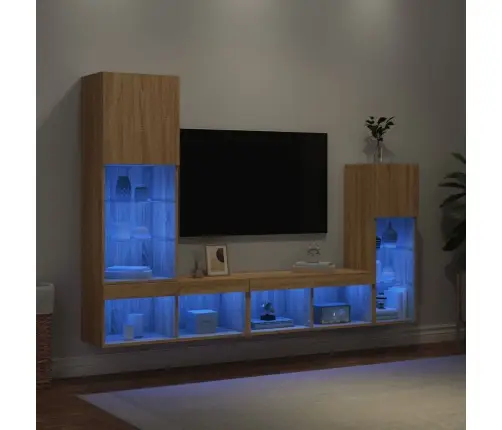 4-Daļīgs Tv Skapīšu Komplekts Ar Led, Ozola, Inženierijas Koks Vidaxl