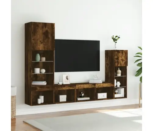 4-Daļīgs Tv Skapīšu Komplekts Ar Led, Ozola, Inženierijas Koks Vidaxl