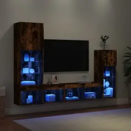 4-Daļīgs Tv Skapīšu Komplekts Ar Led, Ozola, Inženierijas Koks Vidaxl