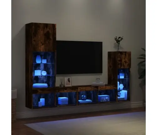 4-Daļīgs Tv Skapīšu Komplekts Ar Led, Ozola, Inženierijas Koks Vidaxl