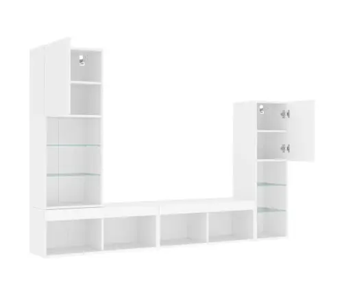 4-Osaline Telerikappide Komplekt Led-Tuledega, Valge, Tehispuit