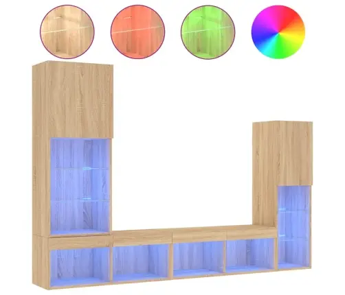 4-Daļīgs Tv Skapīšu Komplekts Ar Led, Ozola, Inženierijas Koks Vidaxl