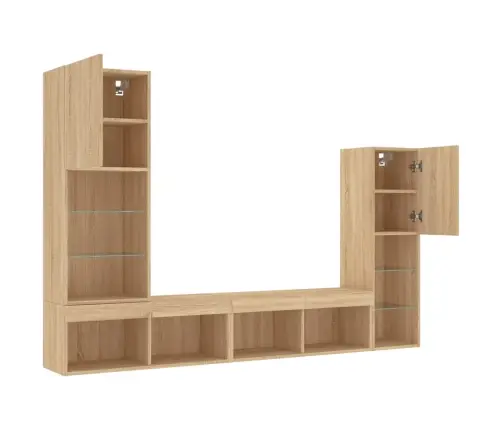 4-Daļīgs Tv Skapīšu Komplekts Ar Led, Ozola, Inženierijas Koks Vidaxl