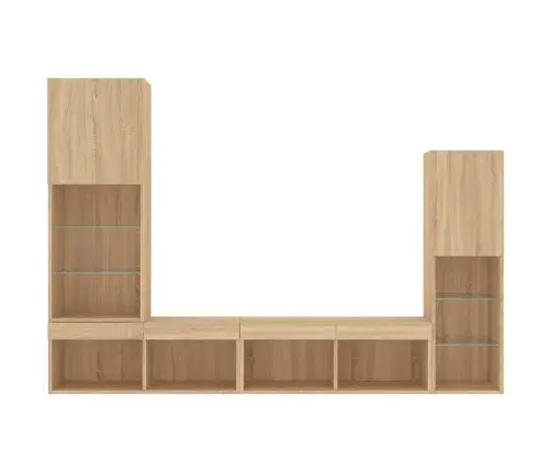 4-Daļīgs Tv Skapīšu Komplekts Ar Led, Ozola, Inženierijas Koks Vidaxl