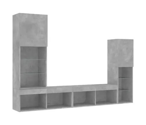 Sieninė Tv Sekcija Su Led, 4 Dalių, Betono, Apdirbta Mediena