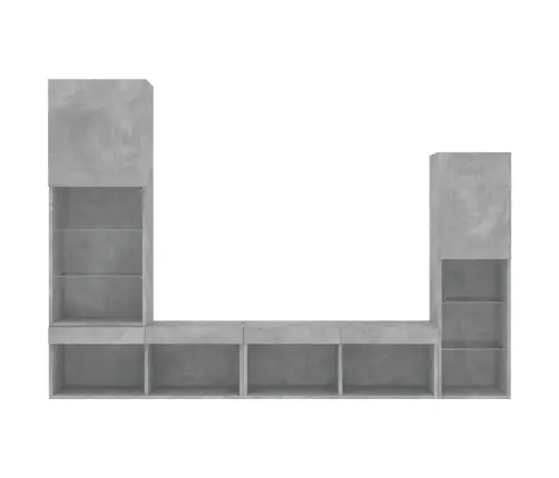 Sieninė Tv Sekcija Su Led, 4 Dalių, Betono, Apdirbta Mediena