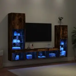 4-Daļīgs Tv Skapīšu Komplekts Ar Led, Ozola, Inženierijas Koks Vidaxl