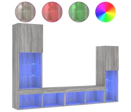 4-Daļīgs Tv Skapīšu Komplekts Ar Led, Pelēka Ozola Vidaxl