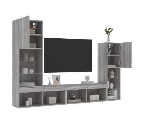 4-Daļīgs Tv Skapīšu Komplekts Ar Led, Pelēka Ozola Vidaxl
