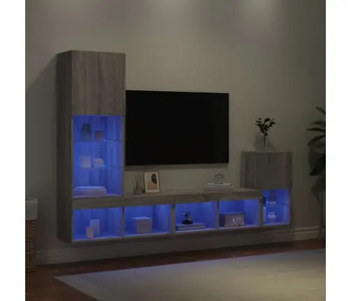 4-Daļīgs Tv Skapīšu Komplekts Ar Led, Pelēka Ozola Vidaxl 4-Daļīgs Tv Skapīšu Komplekts Ar Led, Pelēka Ozola Vidaxl