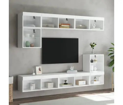 8-Daļīgs Tv Skapīšu Komplekts Ar Led, Balts, Inženierijas Koks Vidaxl