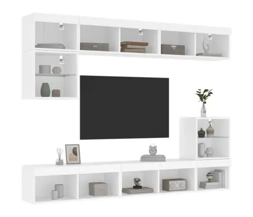 8-Daļīgs Tv Skapīšu Komplekts Ar Led, Balts, Inženierijas Koks Vidaxl
