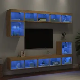 8-Daļīgs Tv Skapīšu Komplekts Ar Led, Ozola, Inženierijas Koks Vidaxl