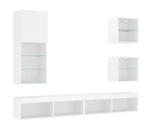 5-Osaline Telerikappide Komplekt Led-Tuledega, Valge, Tehispuit