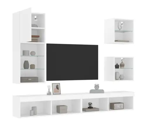 5-Osaline Telerikappide Komplekt Led-Tuledega, Valge, Tehispuit