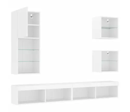 5-Osaline Telerikappide Komplekt Led-Tuledega, Valge, Tehispuit