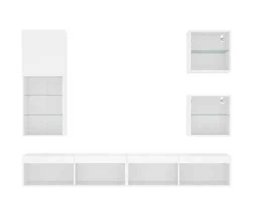 5-Osaline Telerikappide Komplekt Led-Tuledega, Valge, Tehispuit