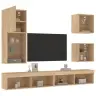 Sieninė Tv Sekcija Su Led, 5 Dalių, Ąžuolo, Apdirbta Mediena