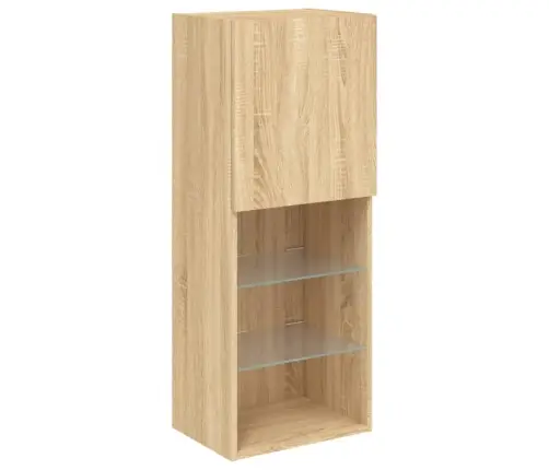 Sieninė Tv Sekcija Su Led, 5 Dalių, Ąžuolo, Apdirbta Mediena