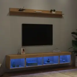 5-Daļīgs Tv Skapīšu Komplekts Ar Led, Ozola, Inženierijas Koks Vidaxl