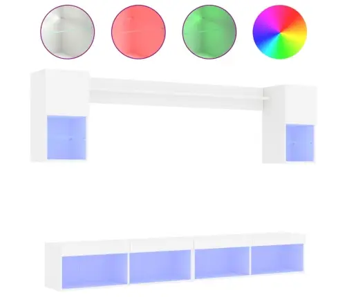 6-Osaline Telerikappide Komplekt Led-Tuledega, Valge, Tehispuit