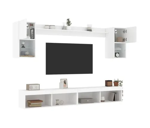 6-Osaline Telerikappide Komplekt Led-Tuledega, Valge, Tehispuit