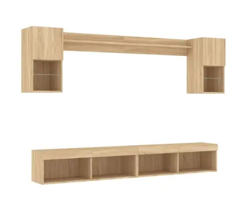 6-Daļīgs Tv Skapīšu Komplekts Ar Led, Ozola, Inženierijas Koks Vidaxl