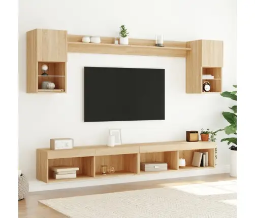 6-Daļīgs Tv Skapīšu Komplekts Ar Led, Ozola, Inženierijas Koks Vidaxl