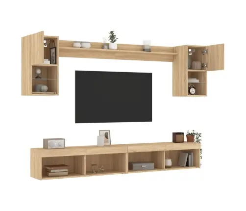 6-Daļīgs Tv Skapīšu Komplekts Ar Led, Ozola, Inženierijas Koks Vidaxl