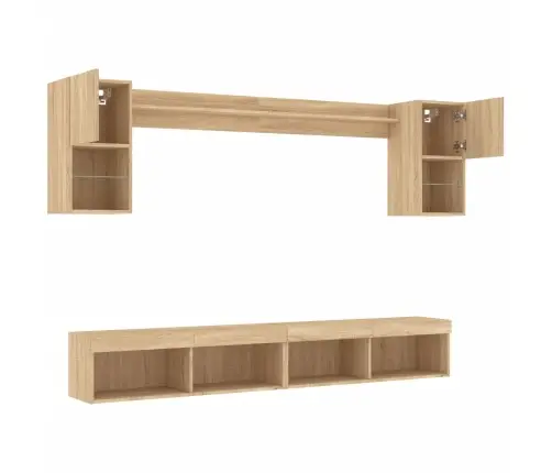 6-Daļīgs Tv Skapīšu Komplekts Ar Led, Ozola, Inženierijas Koks Vidaxl