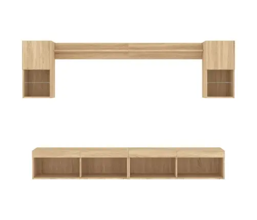6-Daļīgs Tv Skapīšu Komplekts Ar Led, Ozola, Inženierijas Koks Vidaxl