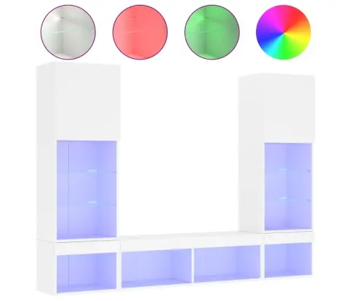 5-Osaline Telerikappide Komplekt Led-Tuledega, Valge, Tehispuit