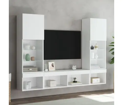 5-Osaline Telerikappide Komplekt Led-Tuledega, Valge, Tehispuit