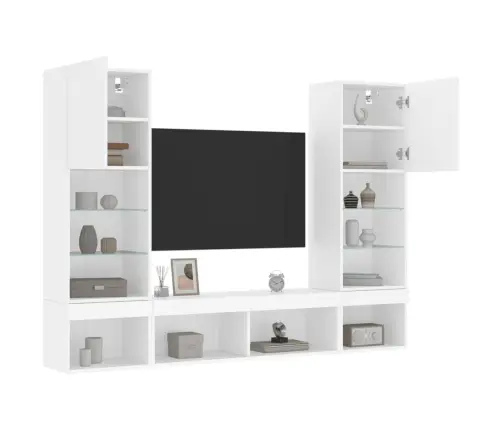 5-Osaline Telerikappide Komplekt Led-Tuledega, Valge, Tehispuit