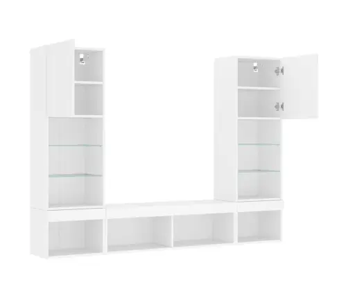 5-Osaline Telerikappide Komplekt Led-Tuledega, Valge, Tehispuit