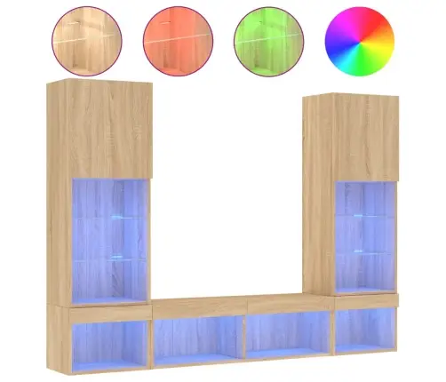 5-Daļīgs Tv Skapīšu Komplekts Ar Led, Ozola, Inženierijas Koks Vidaxl