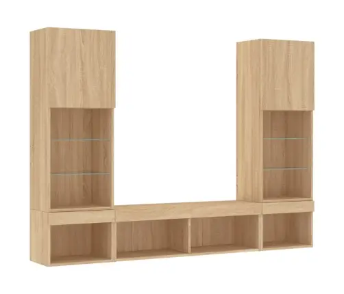 5-Daļīgs Tv Skapīšu Komplekts Ar Led, Ozola, Inženierijas Koks Vidaxl