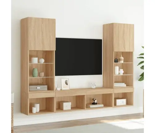 5-Daļīgs Tv Skapīšu Komplekts Ar Led, Ozola, Inženierijas Koks Vidaxl