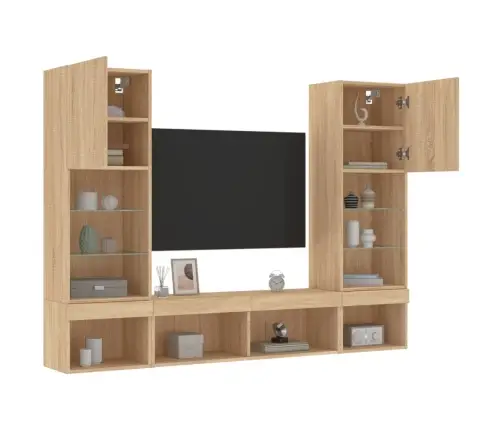 5-Daļīgs Tv Skapīšu Komplekts Ar Led, Ozola, Inženierijas Koks Vidaxl