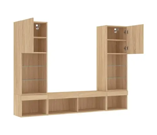 5-Daļīgs Tv Skapīšu Komplekts Ar Led, Ozola, Inženierijas Koks Vidaxl