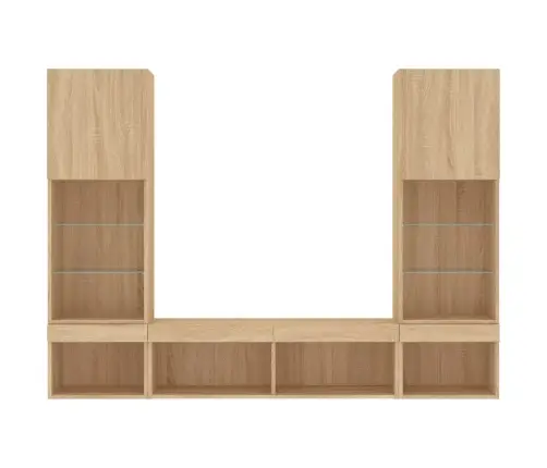 5-Daļīgs Tv Skapīšu Komplekts Ar Led, Ozola, Inženierijas Koks Vidaxl